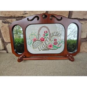 Vintage Welcome Wall Rack Farmhouse Towel Holder Mirror Wood Decor 23.5x14